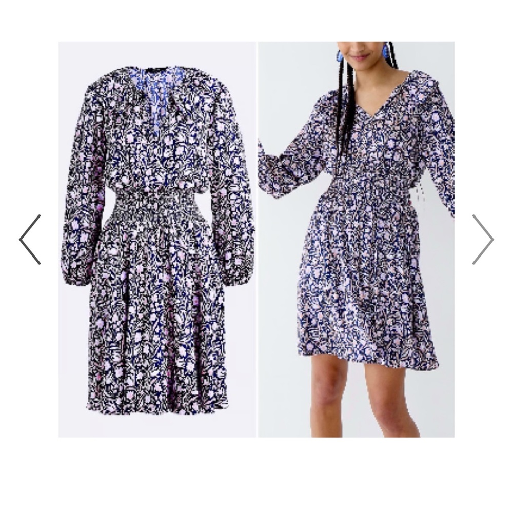 NWT J Crew long sleeve ruffle V-neck mini dress in floral fields smocked waist